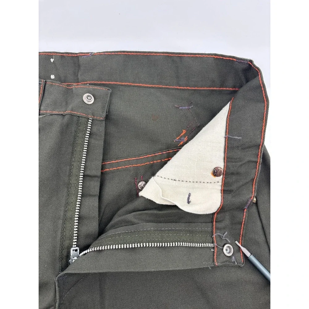 Ely Cattleman Carpenter Pants Mens 27x34 Dark Olive Twill Orange Stitching